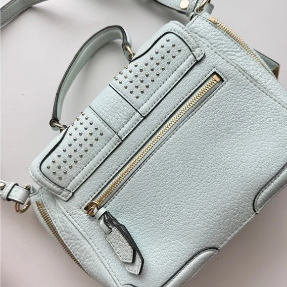 Rebecca Minkoff Studded Leather Crossbody Satchel Bag Mint Blue - Picture 6 of 13